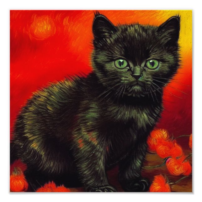 Van Gogh Black Kitten Photo Print (Front)