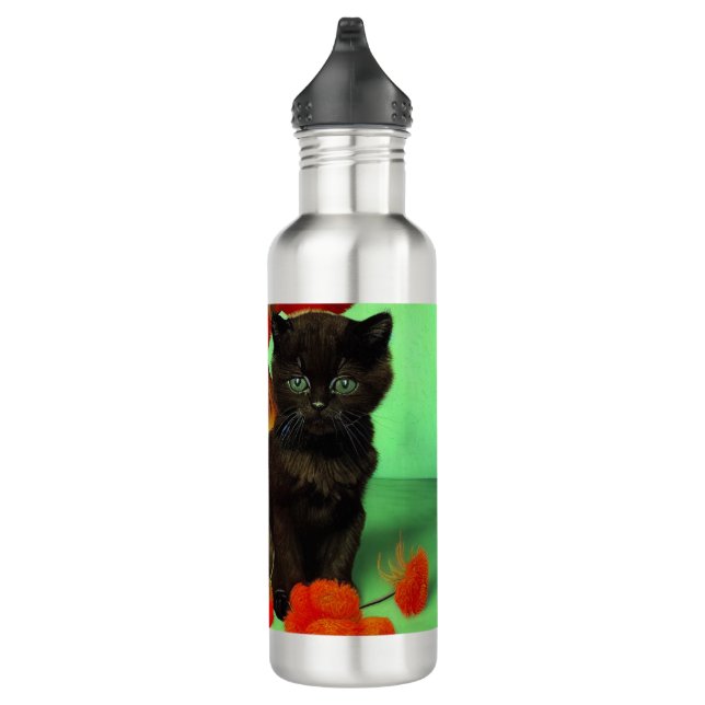 Van Gogh Black Kitten Red Flowers 710 Ml Water Bottle (Right)