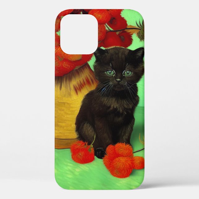 Van Gogh Black Kitten Red Flowers Case-Mate iPhone Case (Back)