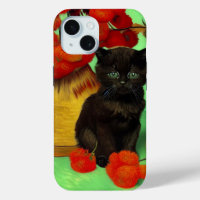 Van Gogh Black Kitten Red Flowers
