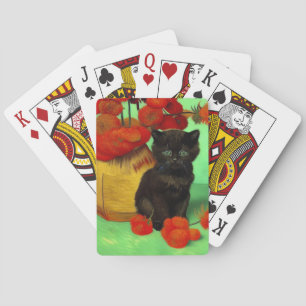 Van Gogh Black Kitten Red Flowers Playing Cards