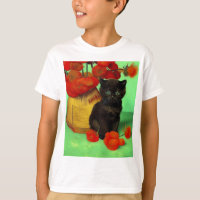 Van Gogh Black Kitten Red Flowers