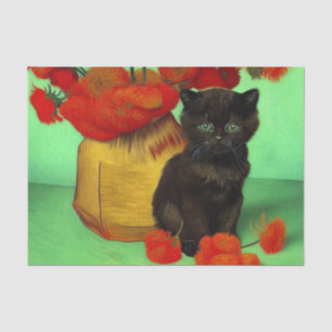 Van Gogh Black Kitten Red Flowers Tissue Paper