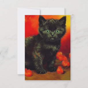 Van Gogh Black Kitten RSVP Card