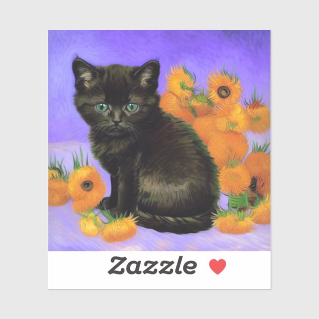 Van Gogh Black Kitten with Sunflowers (Sheet)