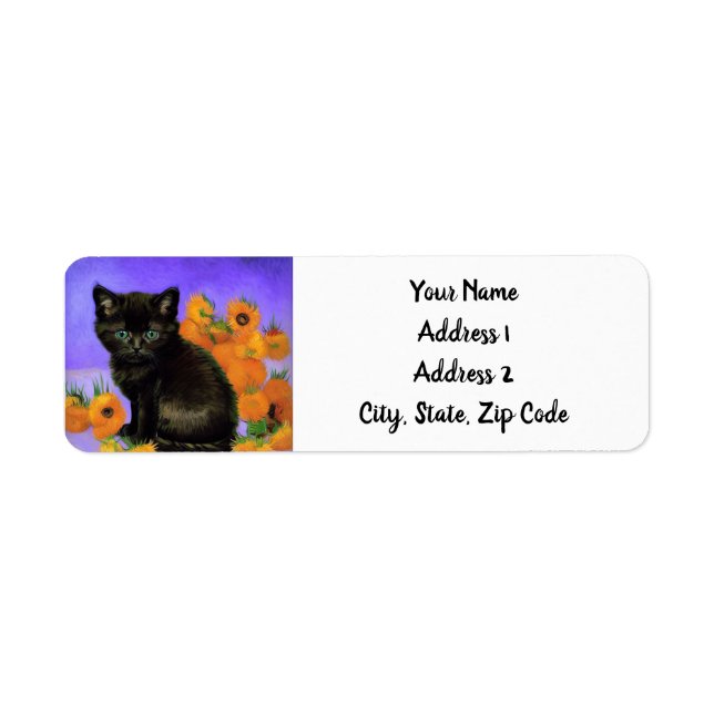Van Gogh Black Kitten with Sunflowers (Front)