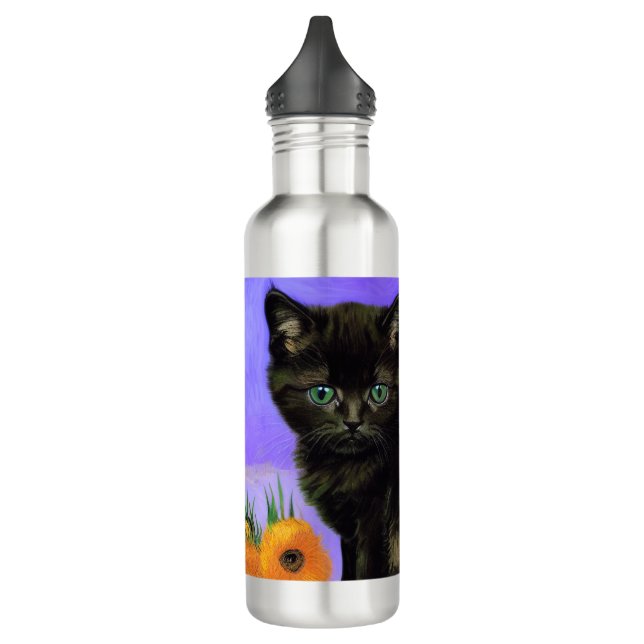 Van Gogh Black Kitten with Sunflowers 710 Ml Water Bottle (Left)