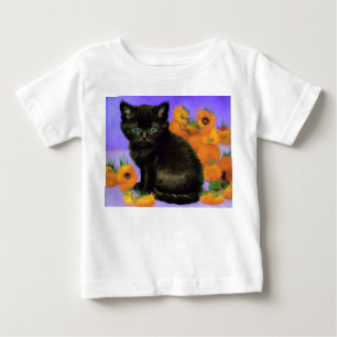Van Gogh Black Kitten with Sunflowers Baby T-Shirt