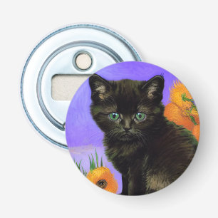Van Gogh Black Kitten with Sunflowers Bottle Opener