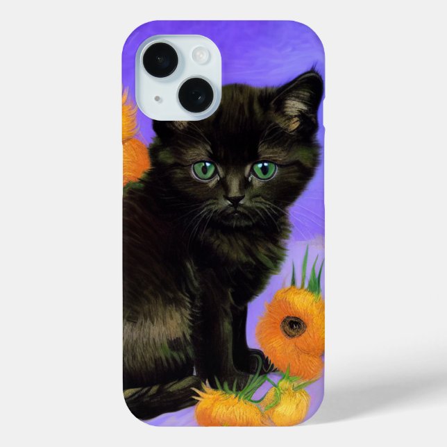 Van Gogh Black Kitten with Sunflowers Case-Mate iPhone Case (Back)