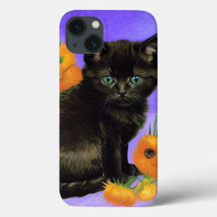 Van Gogh Black Kitten with Sunflowers iPhone 13 Case