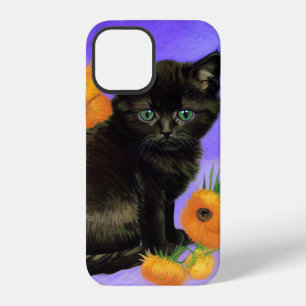 Van Gogh Black Kitten with Sunflowers iPhone 12 Case