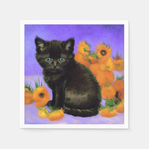 Van Gogh Black Kitten with Sunflowers Napkin