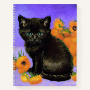 Van Gogh Black Kitten with Sunflowers Notebook