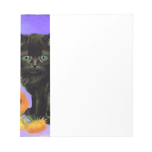 Van Gogh Black Kitten with Sunflowers Notepad (Front)