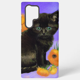 Van Gogh Black Kitten with Sunflowers Samsung Galaxy Case