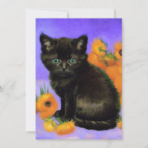 Van Gogh Black Kitten with Sunflowers Save The Date