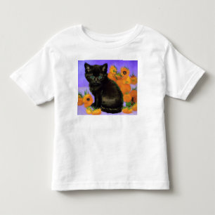Van Gogh Black Kitten with Sunflowers Toddler T-shirt