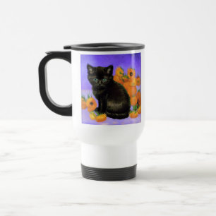 Van Gogh Black Kitten with Sunflowers Travel Mug