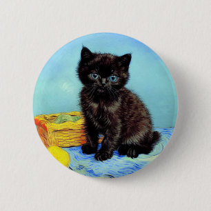 Van Gogh Black Kitten with Yarn 2 Inch Round Button