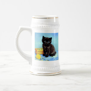Van Gogh Black Kitten with Yarn Beer Stein