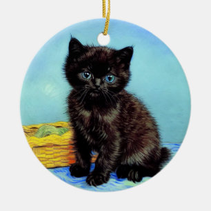 Van Gogh Black Kitten with Yarn Ceramic Ornament