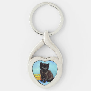 Van Gogh Black Kitten with Yarn Keychain
