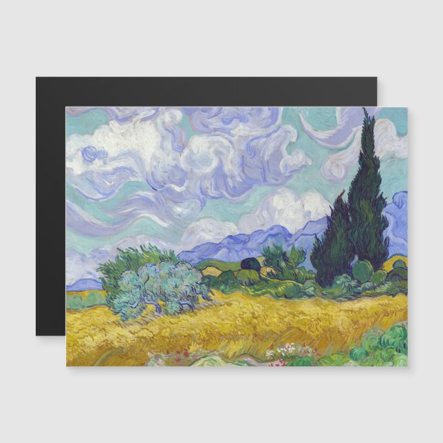 Van Gogh - Blé Field Cyprès Carte magnétique (Devant / Derrière)