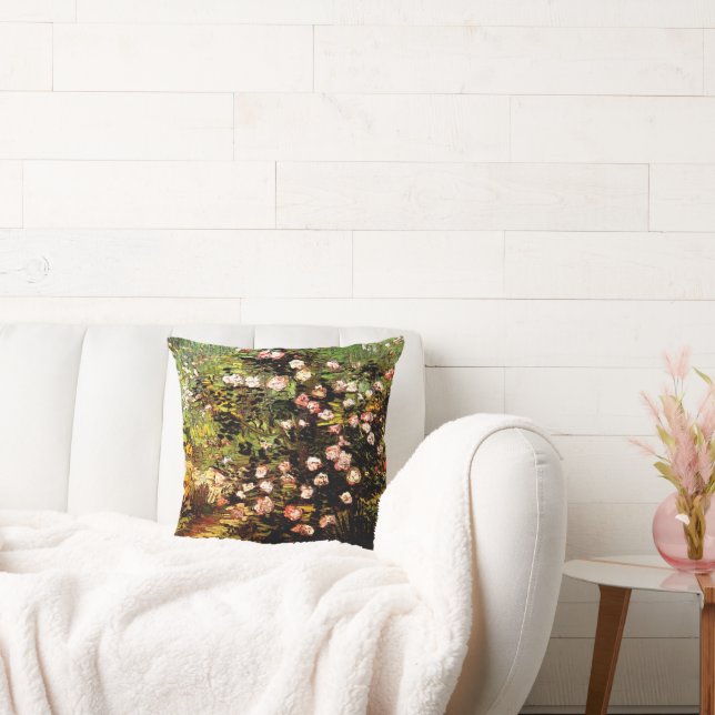 Van Gogh - Blooming Rose Bush Throw Pillow (Couch)
