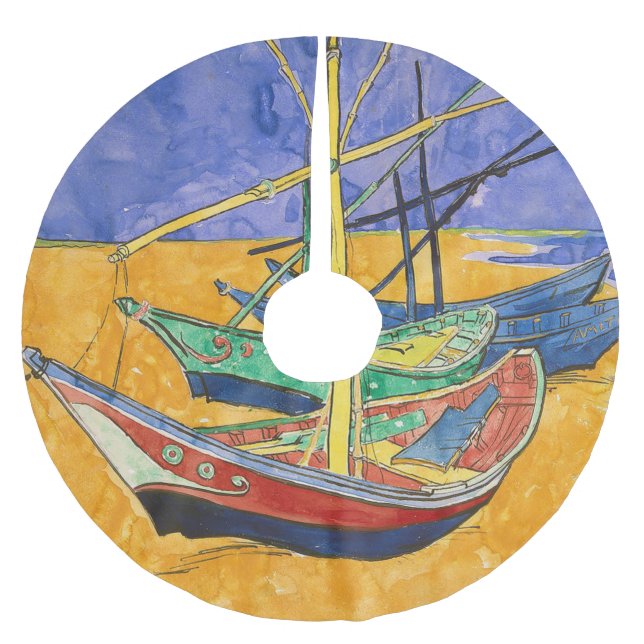 Van Gogh Boats Impressionism Beach Brushed Polyester Tree Skirt (Front)