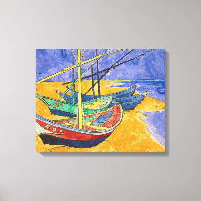 Van Gogh Boats Impressionism Beach Canvas Print (Front)