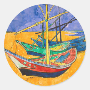 Van Gogh Boats Impressionism Beach Classic Round Sticker