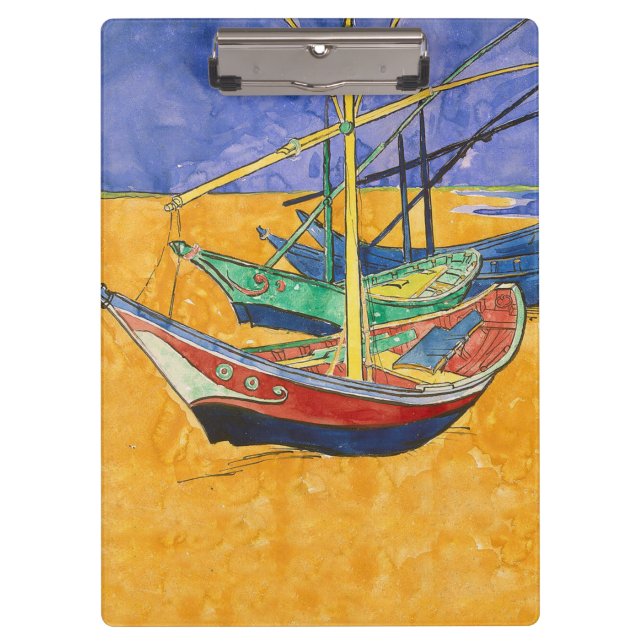Van Gogh Boats Impressionism Beach Clipboard (Front)