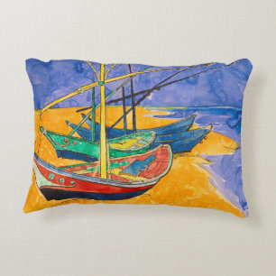 Van Gogh Boats Impressionism Beach Decorative Pillow