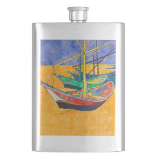 Van Gogh Boats Impressionism Beach Hip Flask