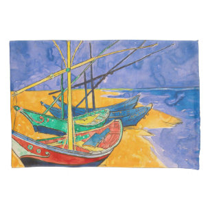 Van Gogh Boats Impressionism Beach Pillowcase