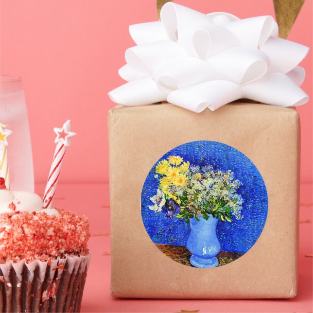 Van Gogh - Bouquet of Flowers in a Blue Vase Classic Round Sticker (Party)
