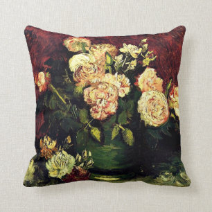 Van Gogh: Bowl with Peonies and Roses Throw Pillow