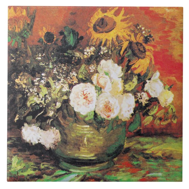 Van Gogh - Bowl with Sunflowers, Roses... Tile (Front)
