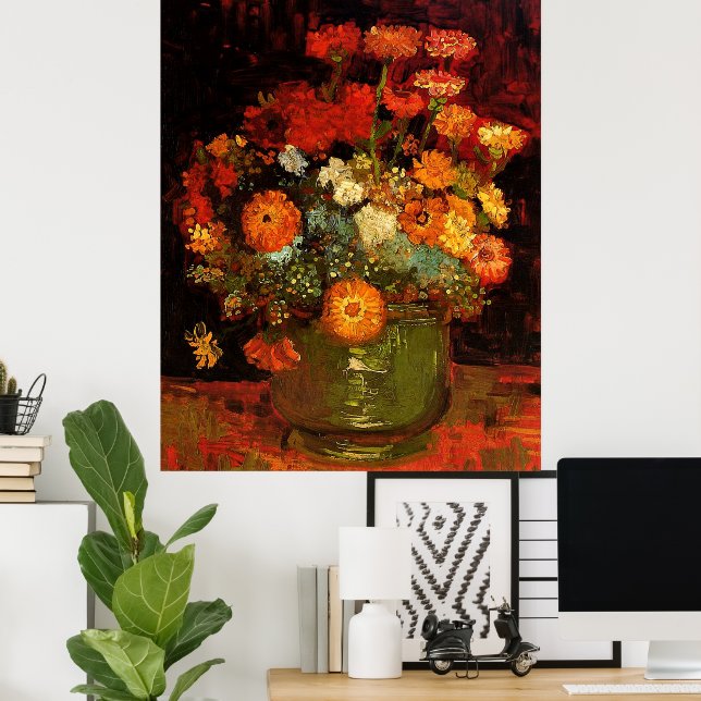 Van Gogh - Bowl with Zinnias Poster (Home Office)