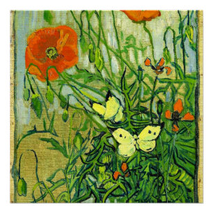 Van Gogh - Butterflies and Poppies Poster