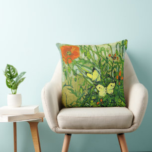 Van Gogh - Butterflies and Poppies Throw Pillow
