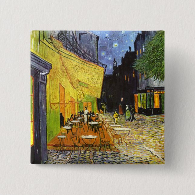 Van Gogh Cafe Terrace at Night 2 Inch Square Button (Front)