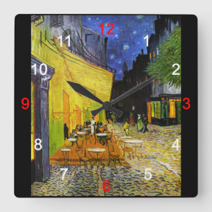 Van Gogh , “Cafe Terrace at Night” Square Wall Clock