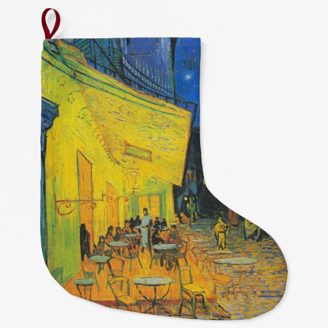 Van Gogh Cafe Terrace French Street Scene Large Christmas Stocking (Front)