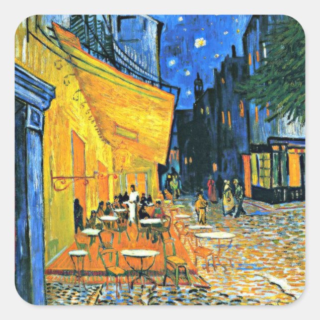 Van Gogh - Cafe Terrace, Van Gogh famous painting Square Sticker (Front)