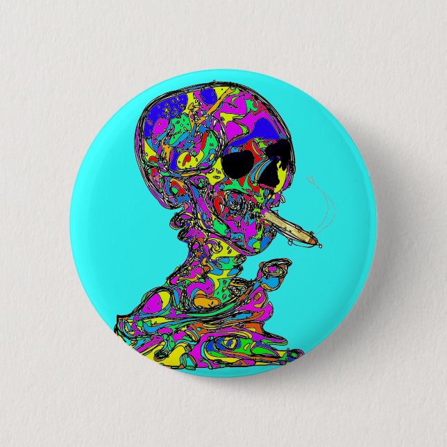 Van Gogh Calavera Smoking Cigarette 2 Inch Round Button (Front)