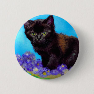 Van Gogh Cat and Flowers 2 Inch Round Button