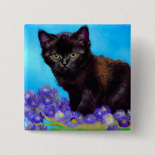 Van Gogh Cat and Flowers 2 Inch Square Button