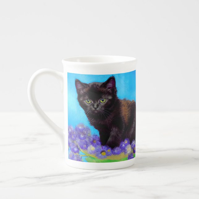 Van Gogh Cat and Flowers Bone China Mug (Left)